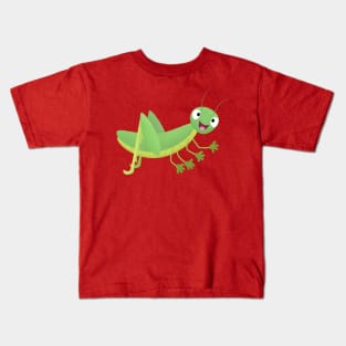 Cute green happy grasshopper cartoon Kids T-Shirt